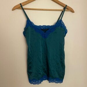 Vannina Vesperini Paris green silk and blue Lace tank